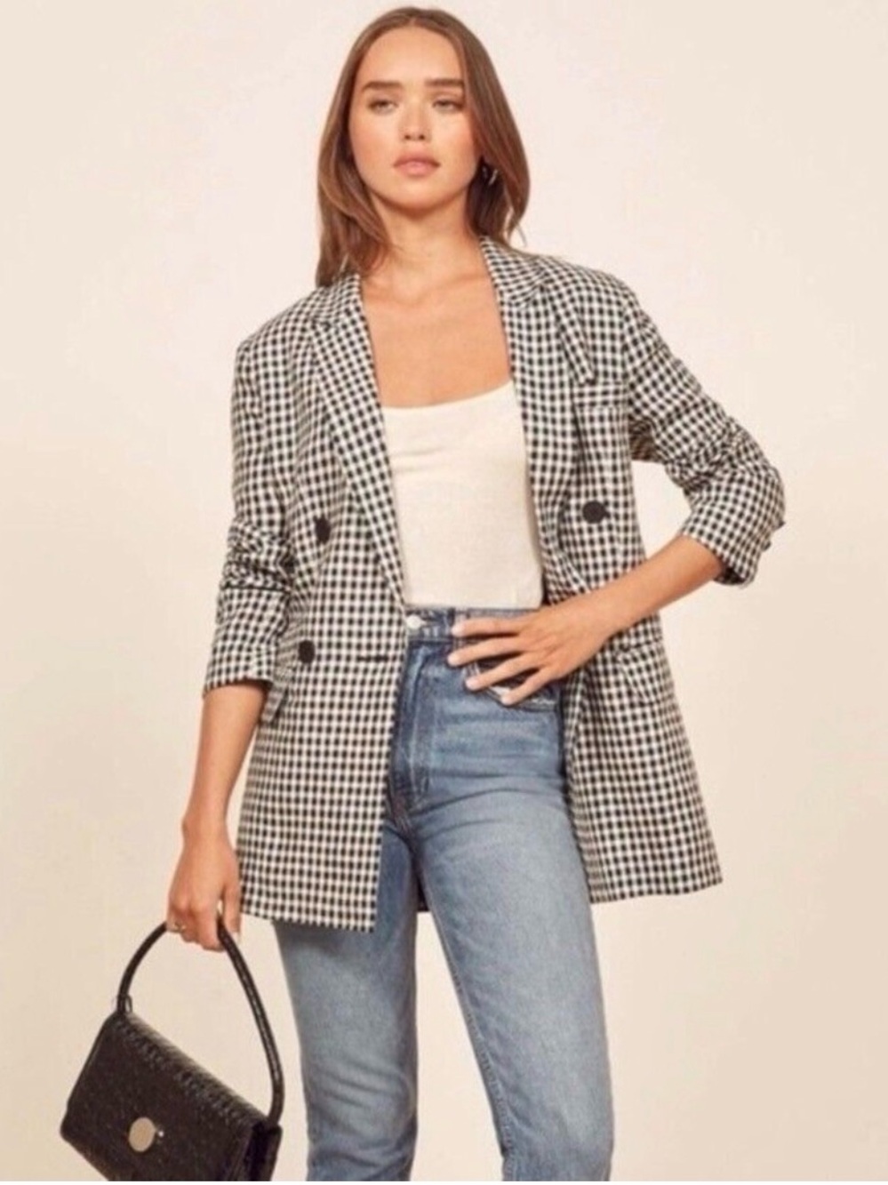 Reformation Rae Gingham Check Paid Double Breasted Relaxed
Blazer